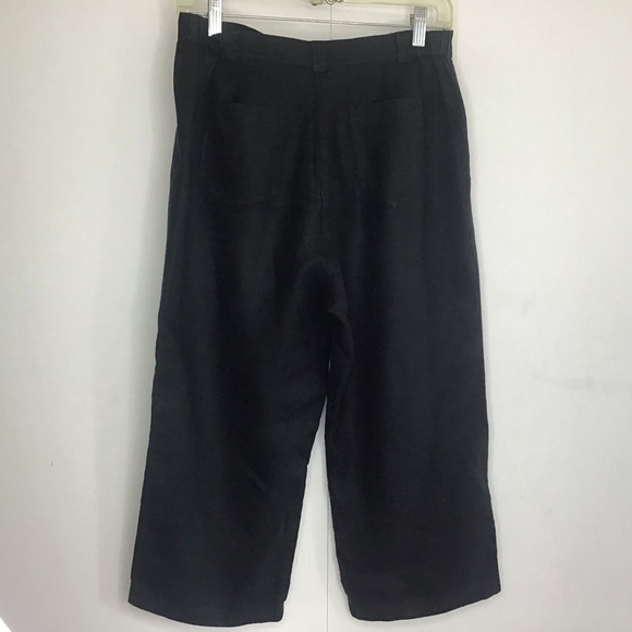 JM Petites Collection 100% linen black wide leg cropped fly front pants. 10P - Picture 3 of 6